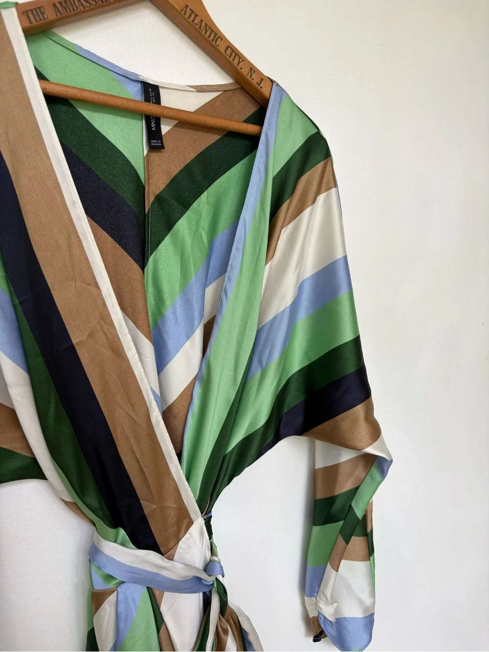 Mango Multicolor Striped Silk Blouse — Green, Blue, Brown, Cream - Picture 3 of 5